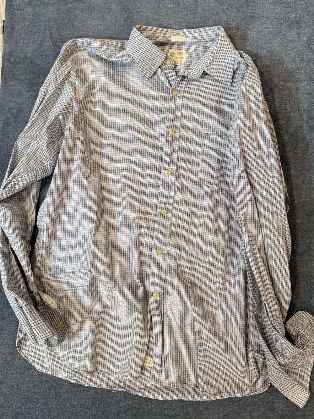 J. Crew Men's Blue and White Micro-Check Dress Shirt
